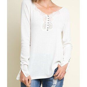 NWT Umgee Mary Long Sleeve Waffle Knit Top Large